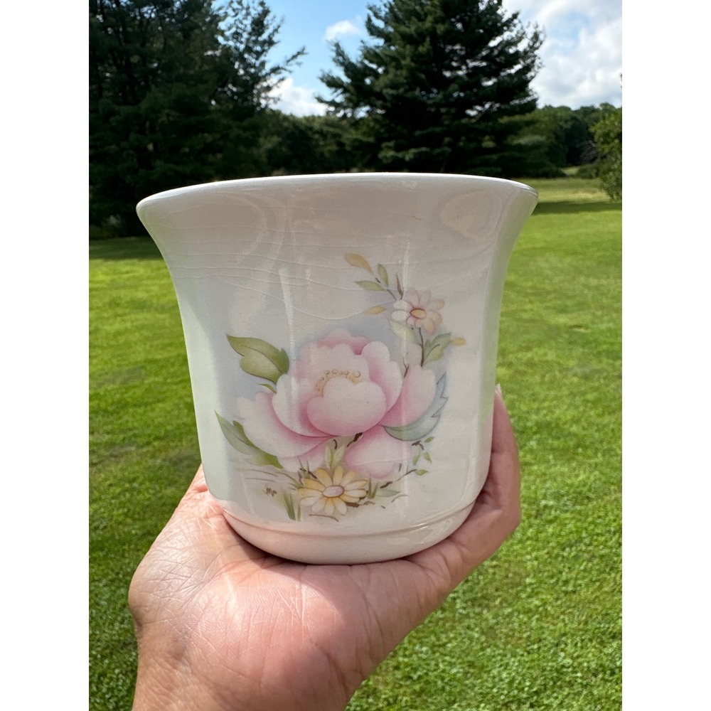 Royal Cauldon Hull England Vintage Floral Ceramic Planter Cachepot Pink Peony